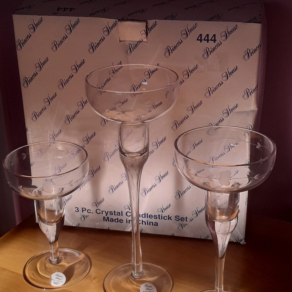Princess House Crystal 3pc. Candlestick Set